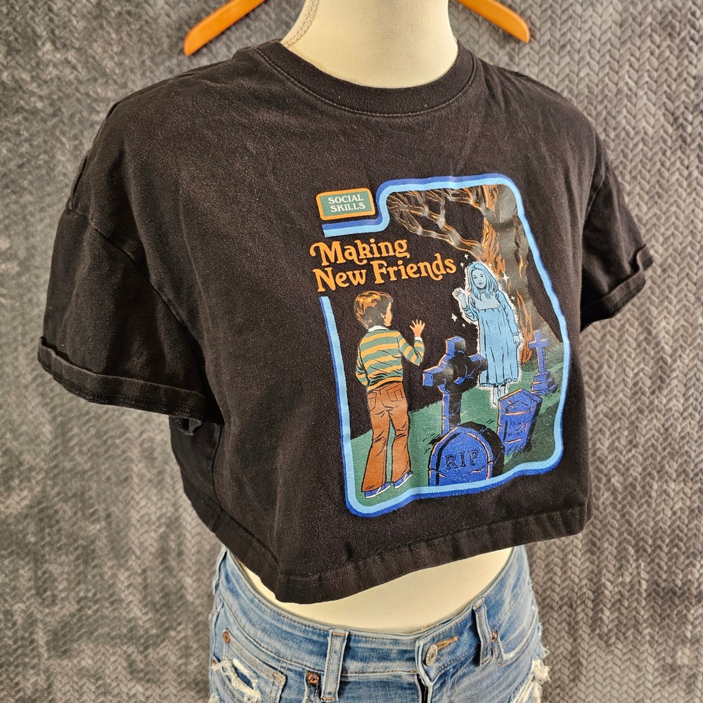 Social Skills Making New Friends‎ Ghost Graveyard Crop Top Black Small Shein X